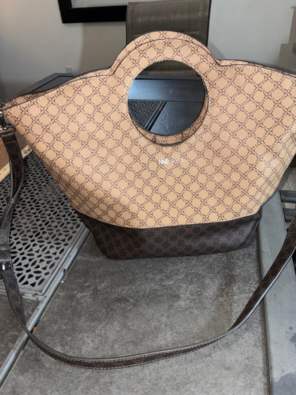 Nine West Beige and Brown Patterned Shoulder Bag